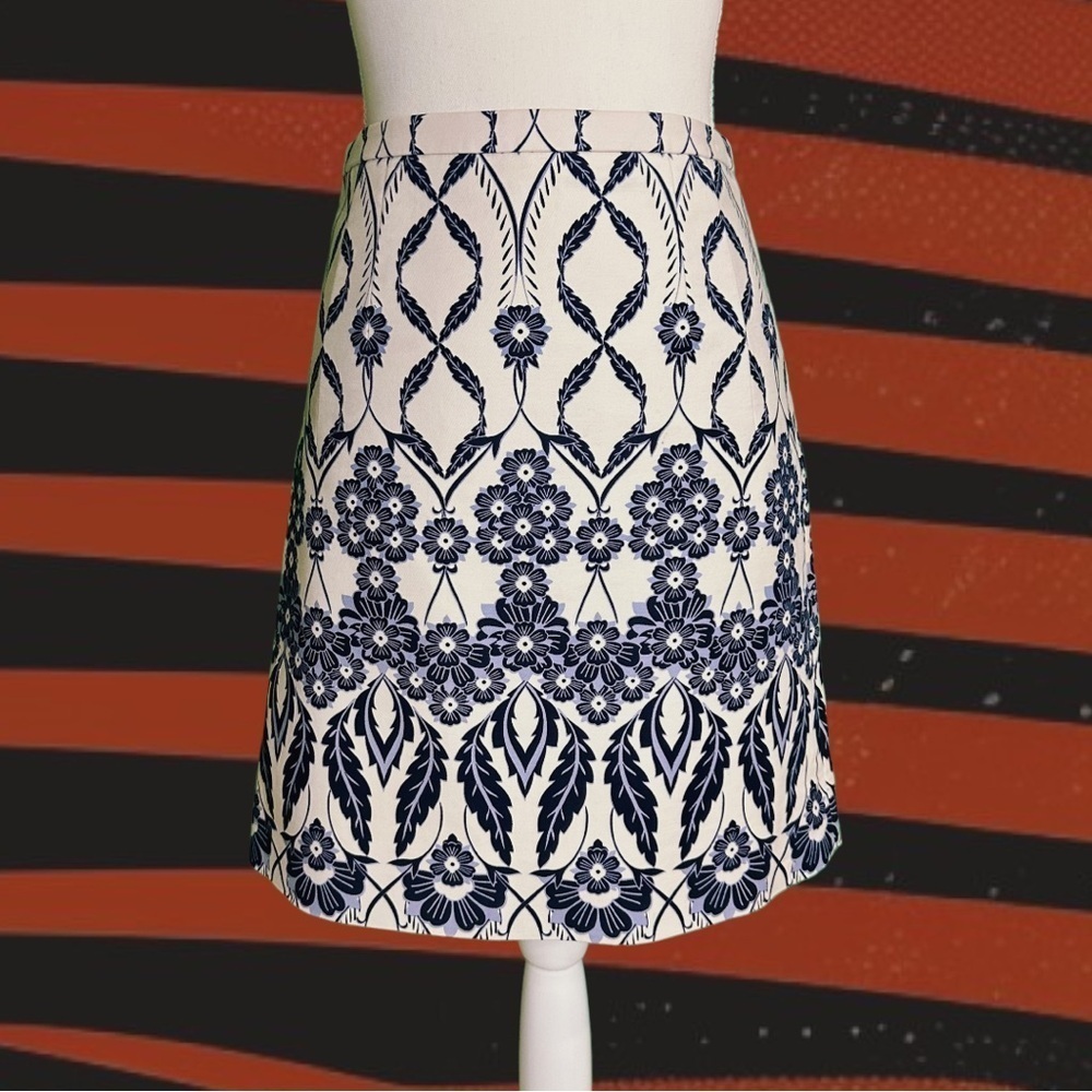 J. Crew ‘Trellis’ Blue Floral Print A-Line Skirt Size 00